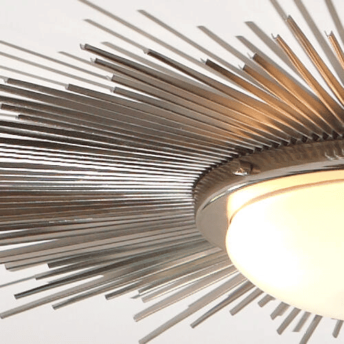 Thumbnail: Global Views Sunburst Nickel Ceiling Light Fixture Frosted Glass Shade