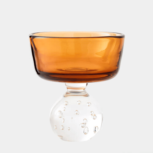 Thumbnail: Bella Footed Amber Glass Bowl with Textured Base 8-Inch