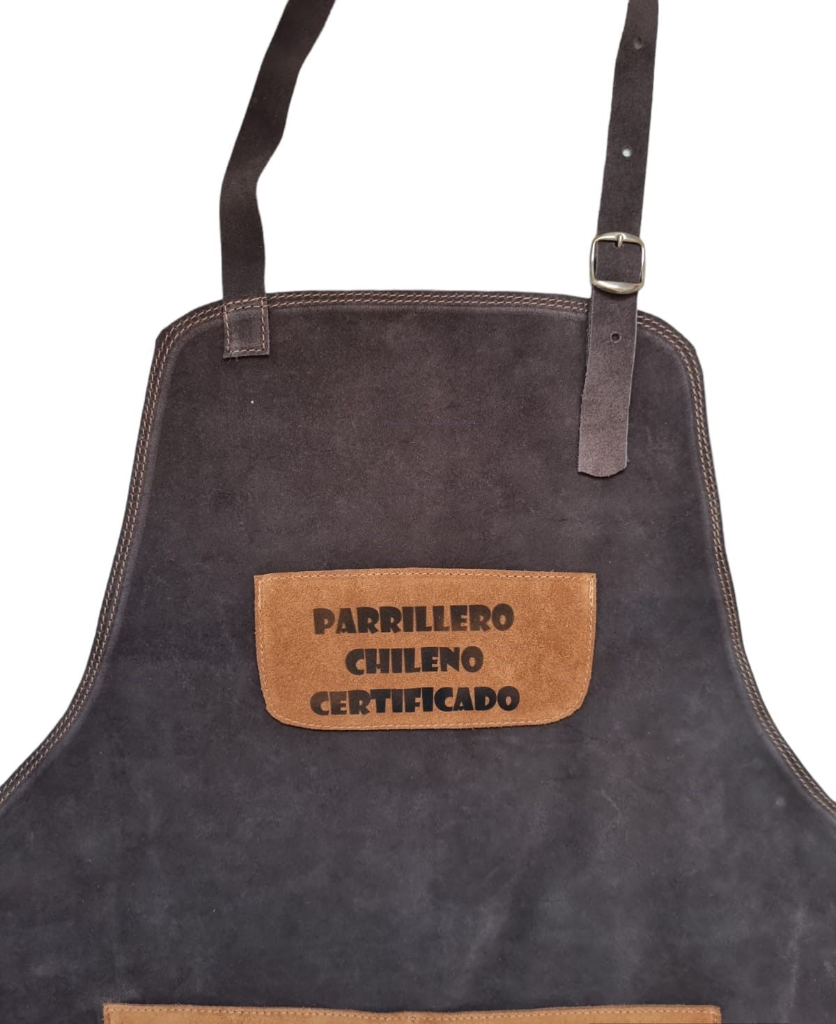 Pechera Cuero Reno Café Oscuro "PARRILLERO CHILENO CERTIFICADO"