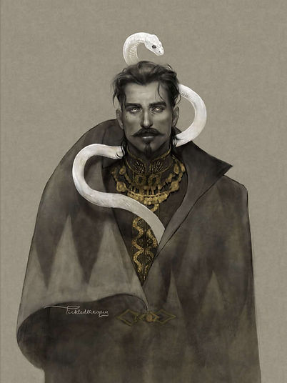 Figure énigmatique de Minghelle, le Marchand est le propriétaire du Bazar des Perles Noires où la seule monnaie acceptée se nomme Nébulis.