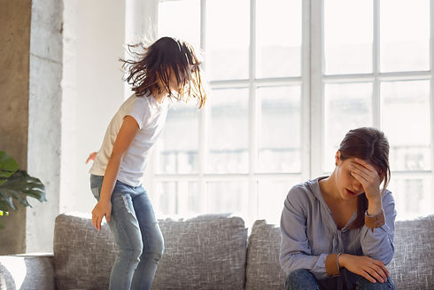 Upset mother having problem with noisy n