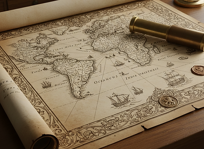 mapa antigo e manuscrito histórico para avaliação