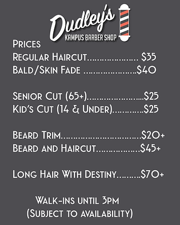 Dudleys price list