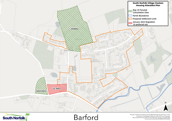 Map of proposed development in Barford. Village Cluster Housing Allocation