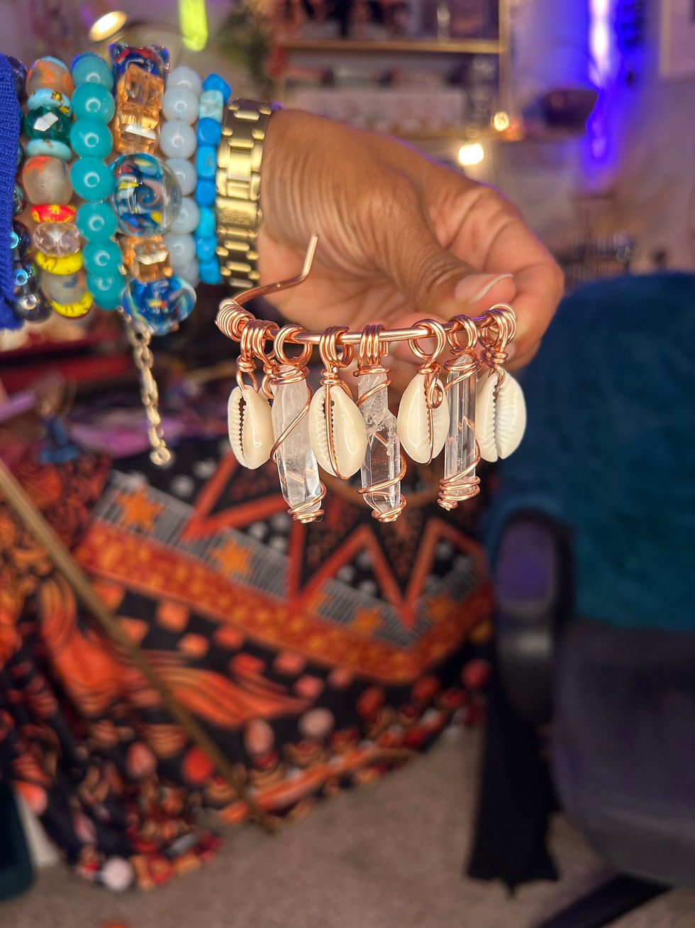 Thumbnail: Cowrie + Clear Quartz Bangle