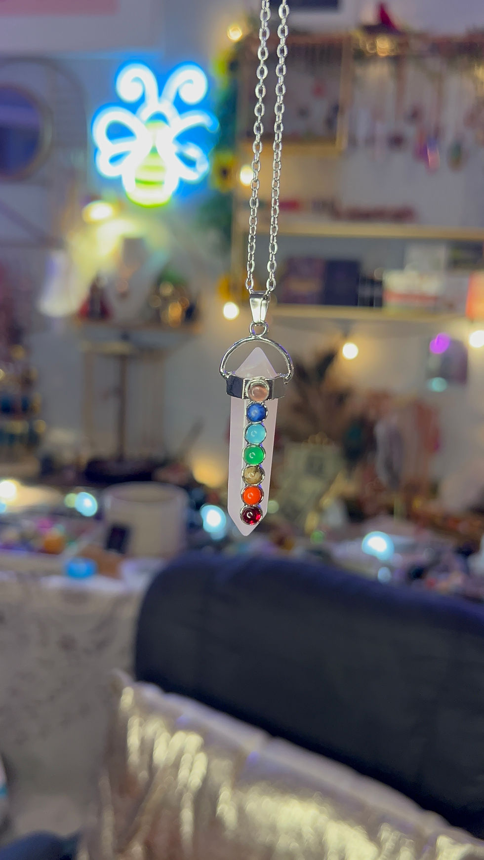 Thumbnail: Silver 7 Chakras Double Point Necklace