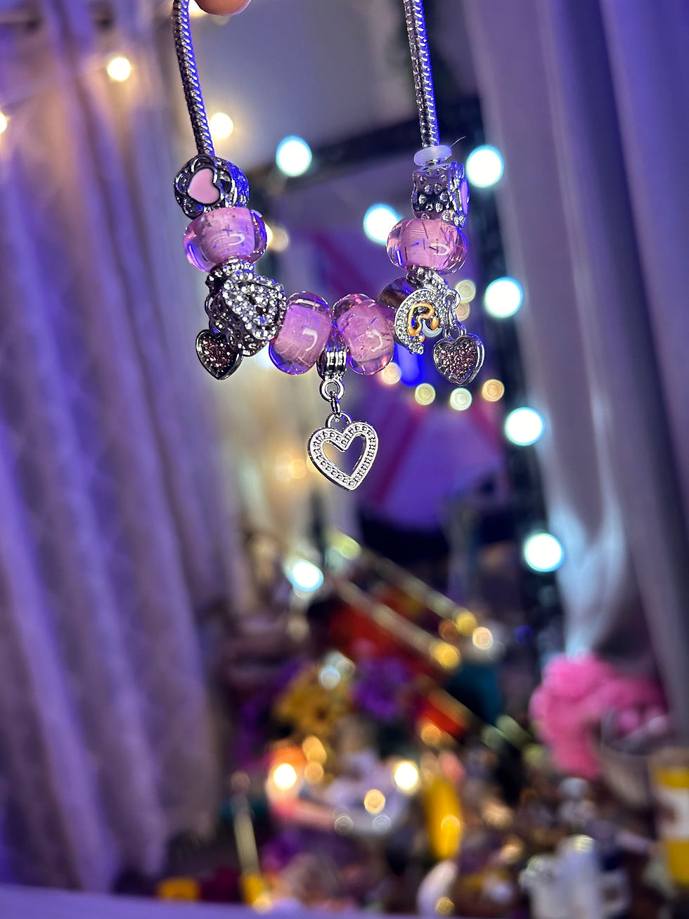Thumbnail: Stainless Steel Bracelet Pink Charms
