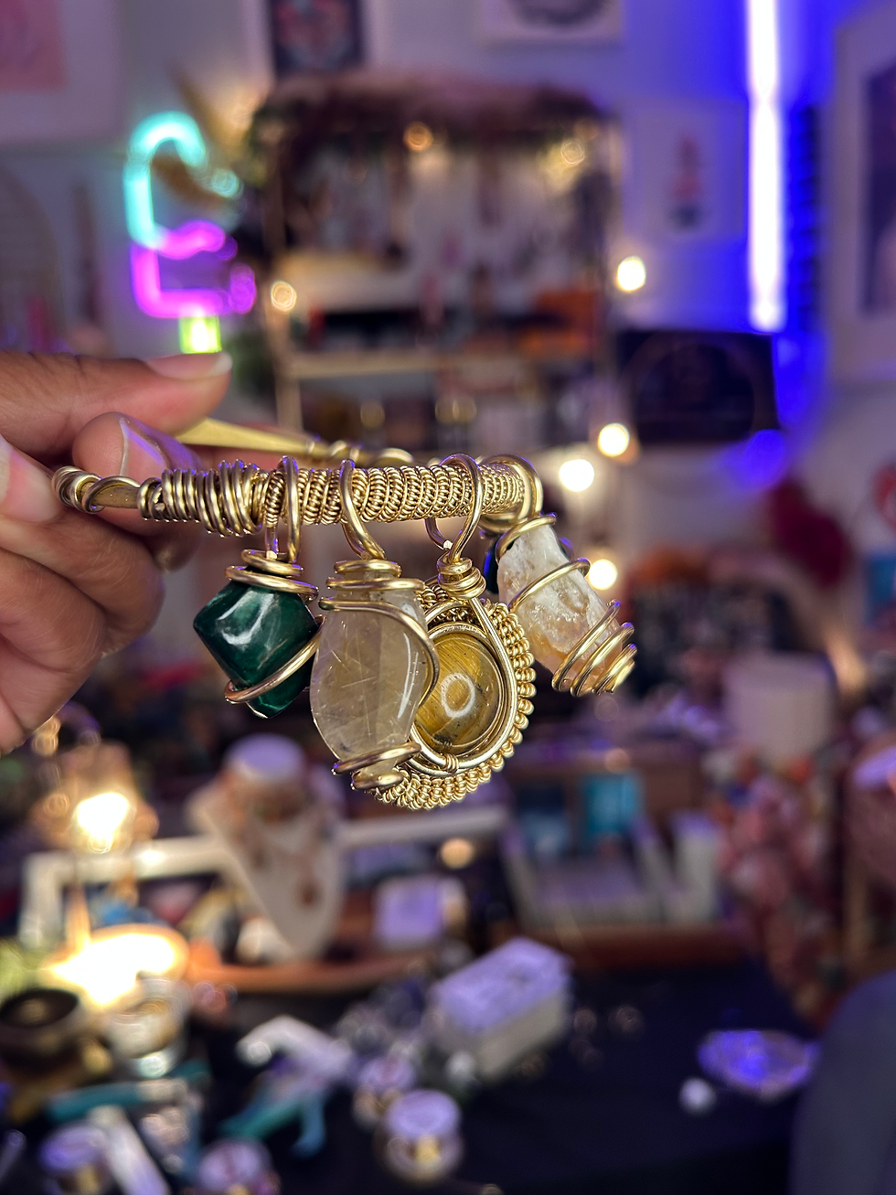 Thumbnail: Brass 6 Figure Charm Bangle