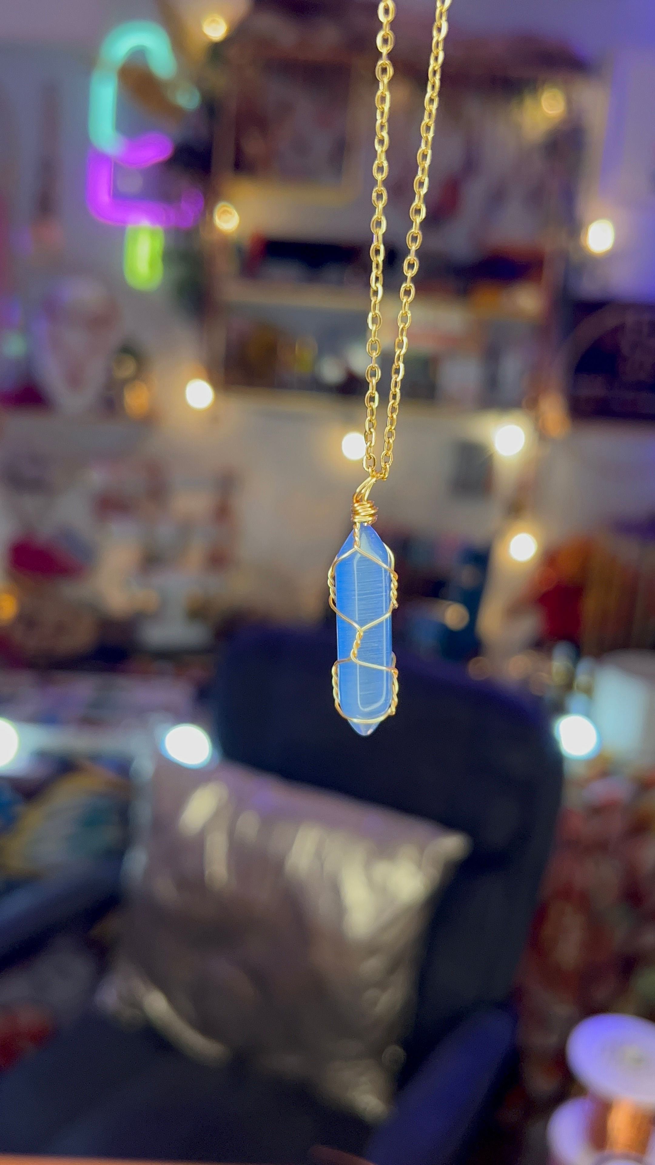 Blue Cats Eye Necklace