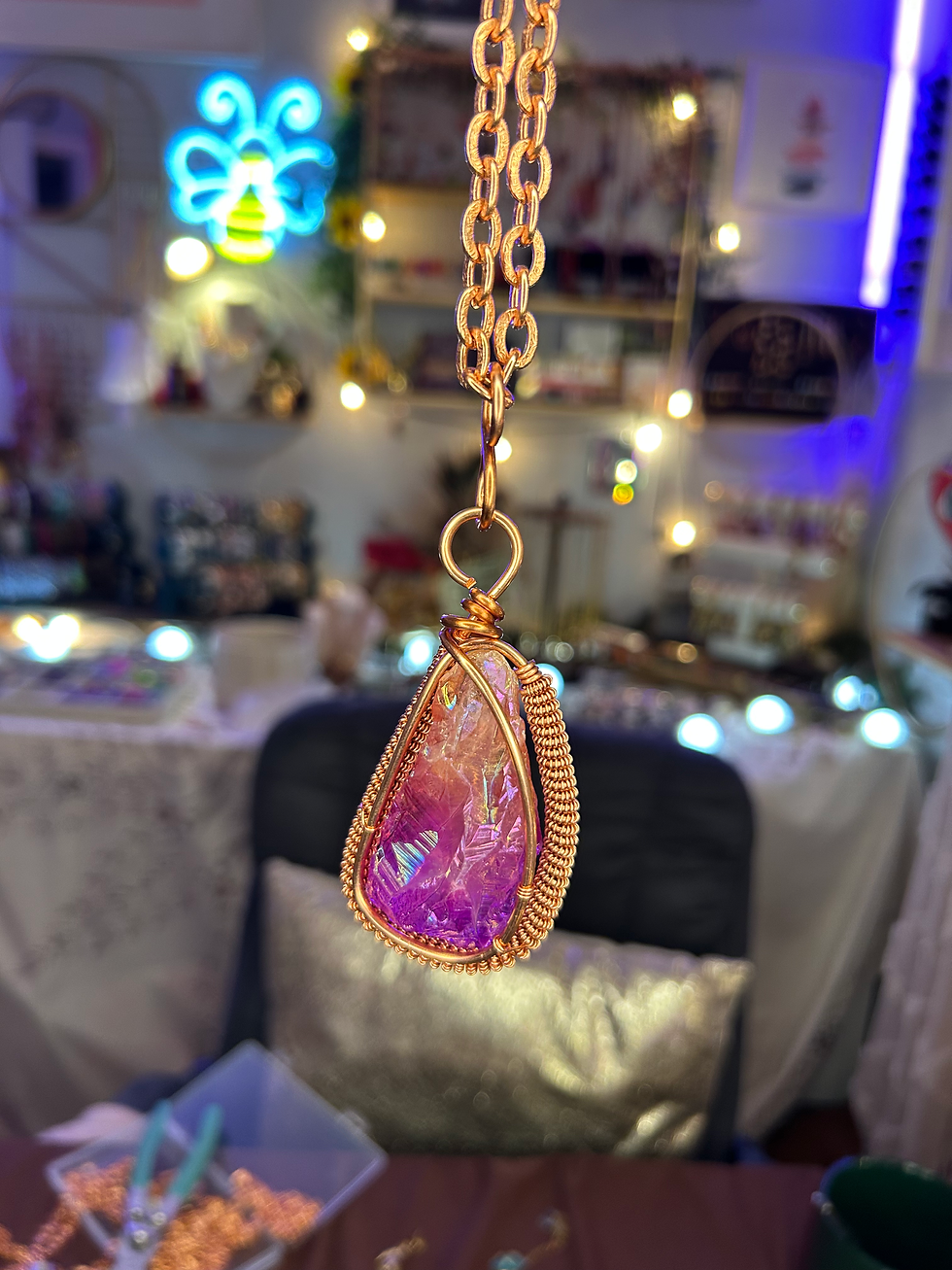 Thumbnail: Yellow + Pink Aura Quartz Necklace