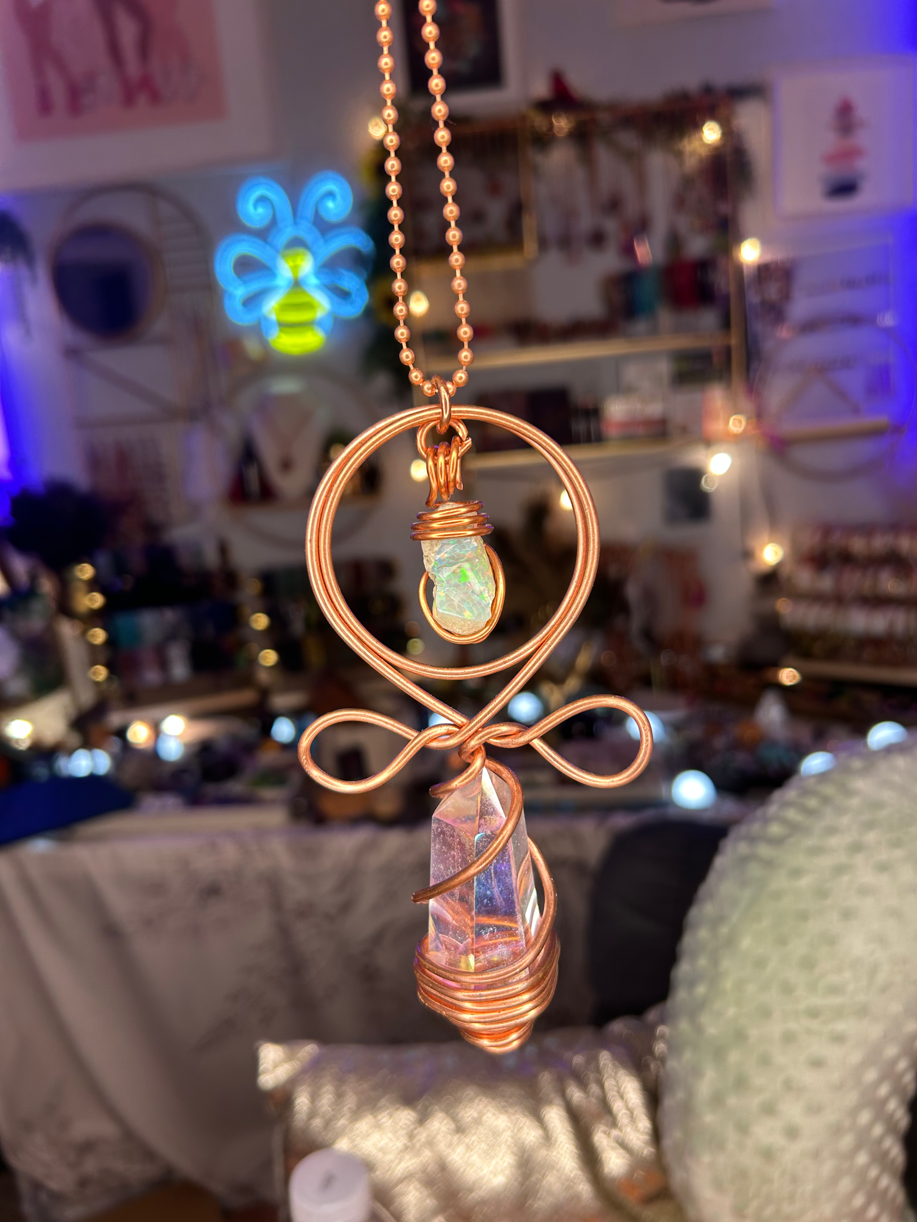 Angel Aura Quartz + Opal Ankh