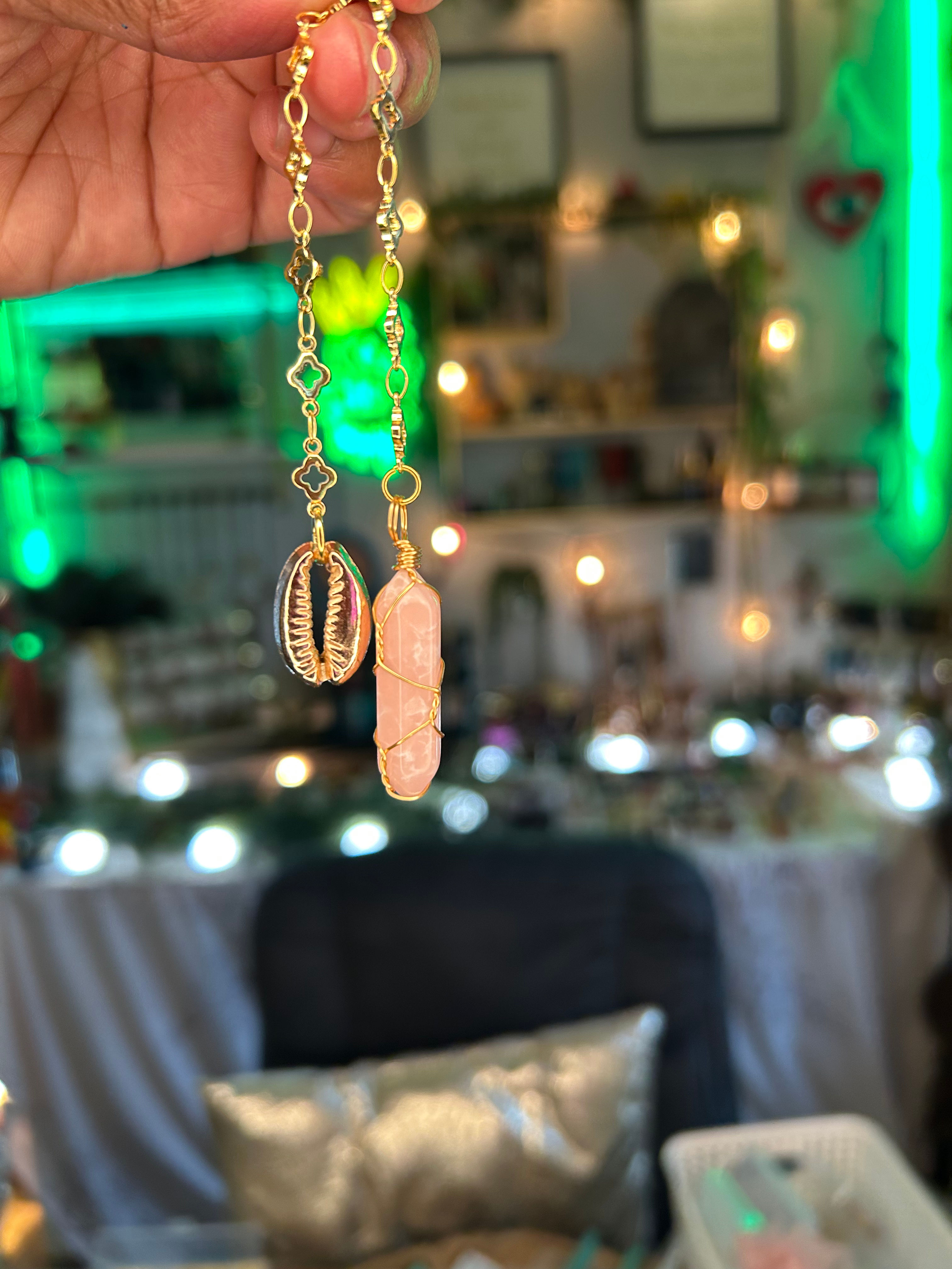 Gold Pink Calcite Pendulum