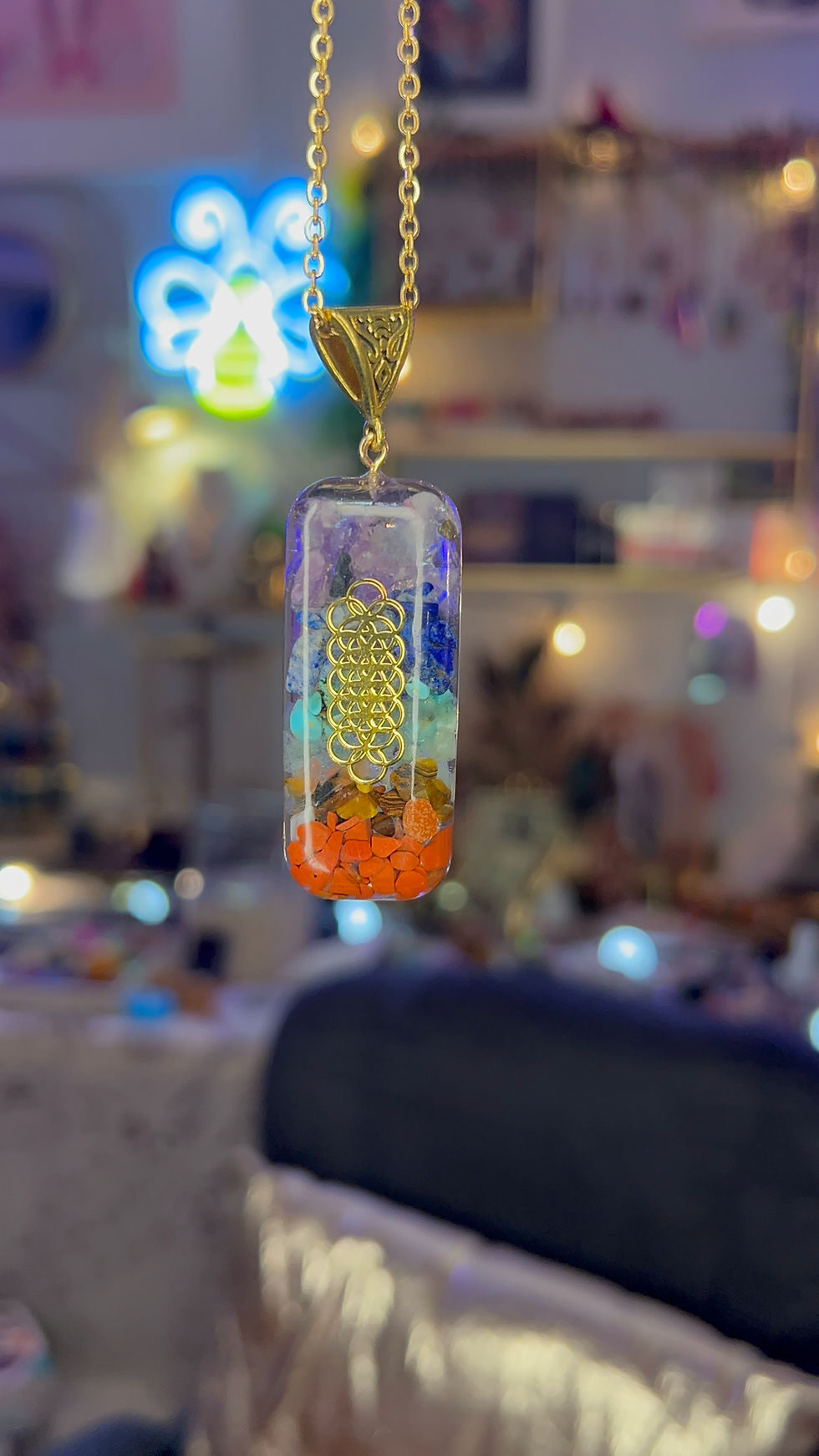 Thumbnail: 7 Chakras Healing Sacred Geometry Necklace