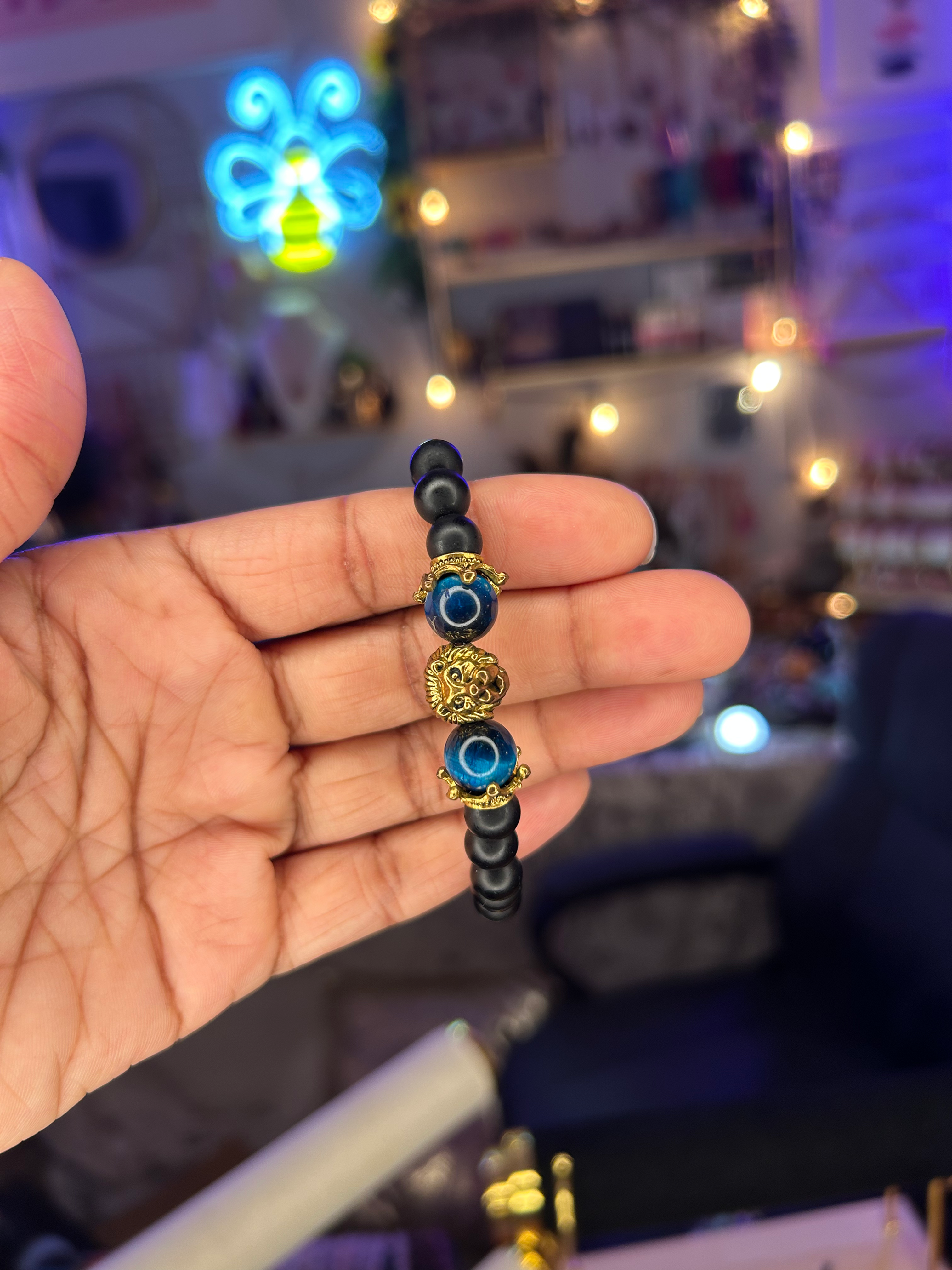 Matte Obsidian|Blue Tiger’s Eye Beaded Bracelet