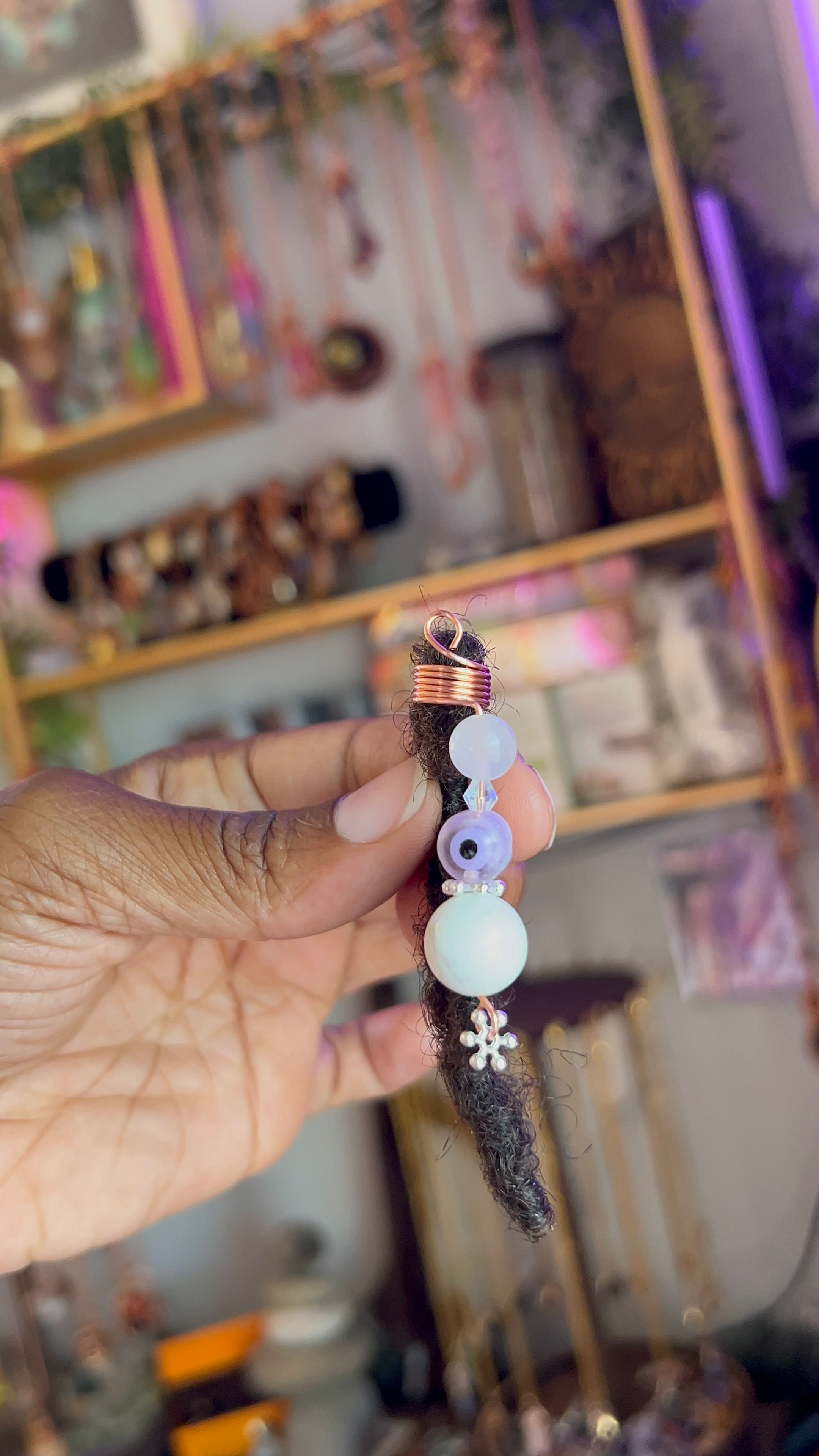 Rose Quartz/Lavender Evil Eye Loc Jewelry 