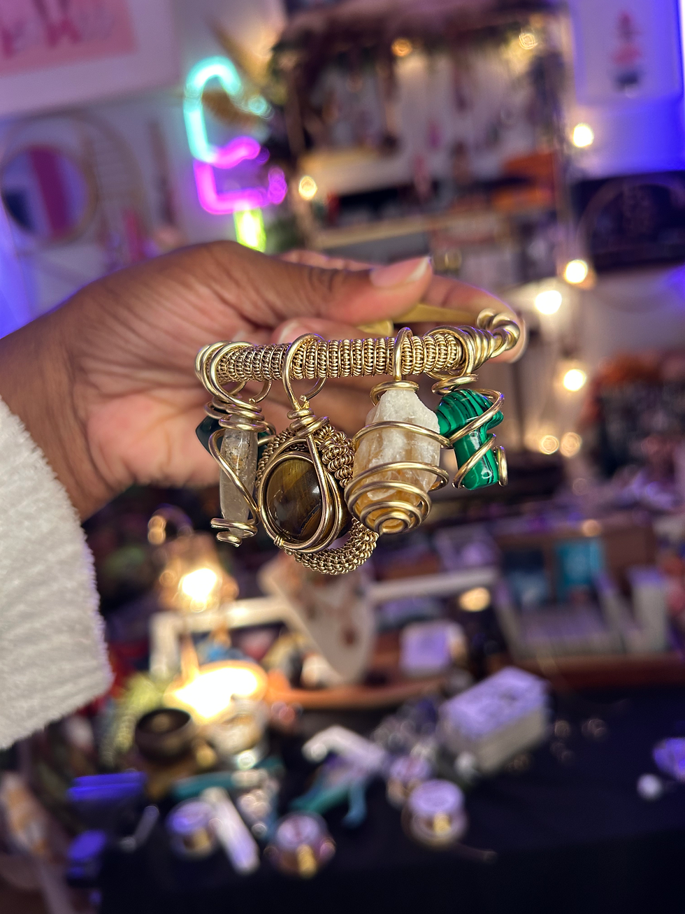 Thumbnail: Brass 6 Figure Charm Bangle