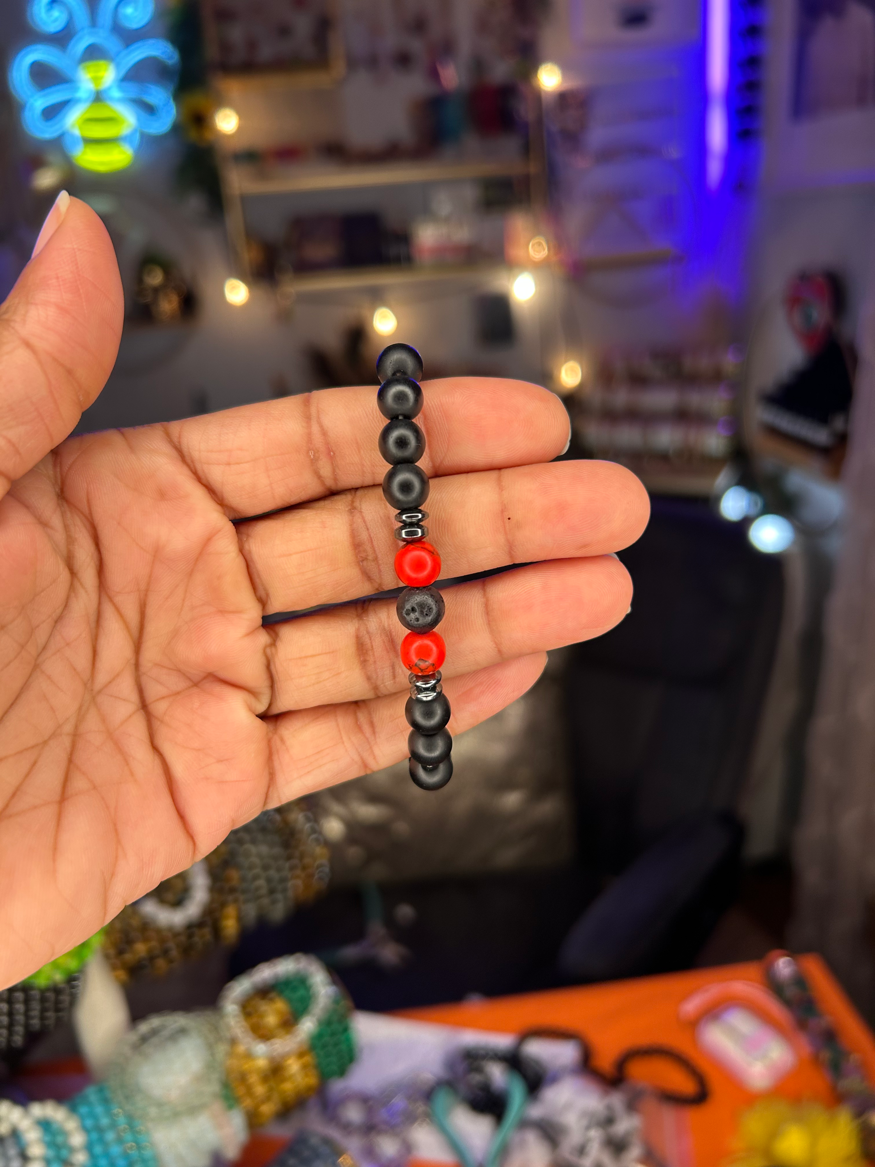 Red Turquoise|Lava Stone|Matte Obsidian Beaded Bracelet