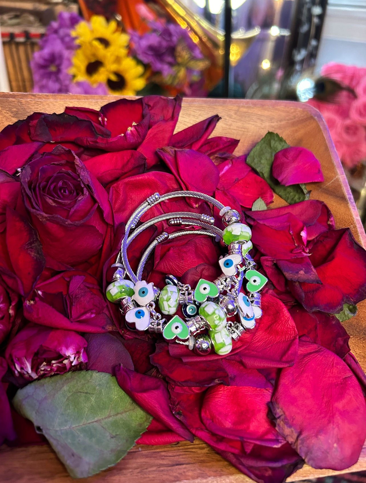 Stainless Steel Green Evil Eye Bracelet