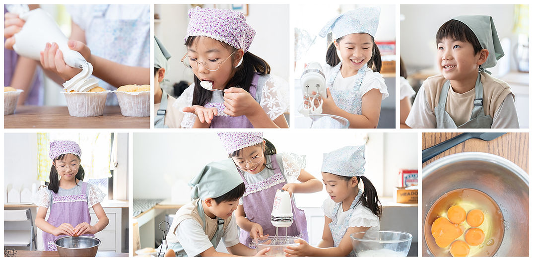 こどもお菓子教室で様お菓子を作る子