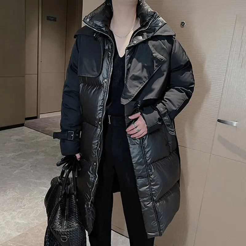 Thumbnail: Men's Down Jackets Stand Collar Knee Length Buckle