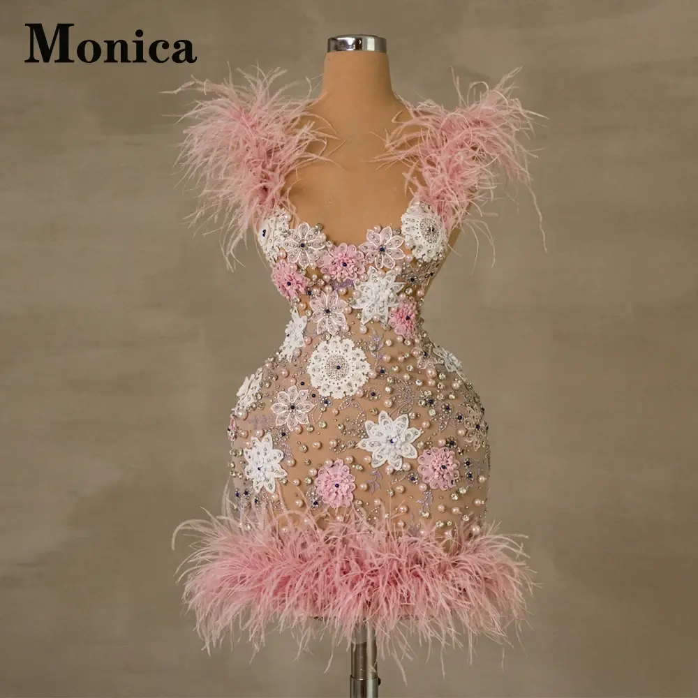 Pearls Crystals Flowers Feather Short Dresses for Teens