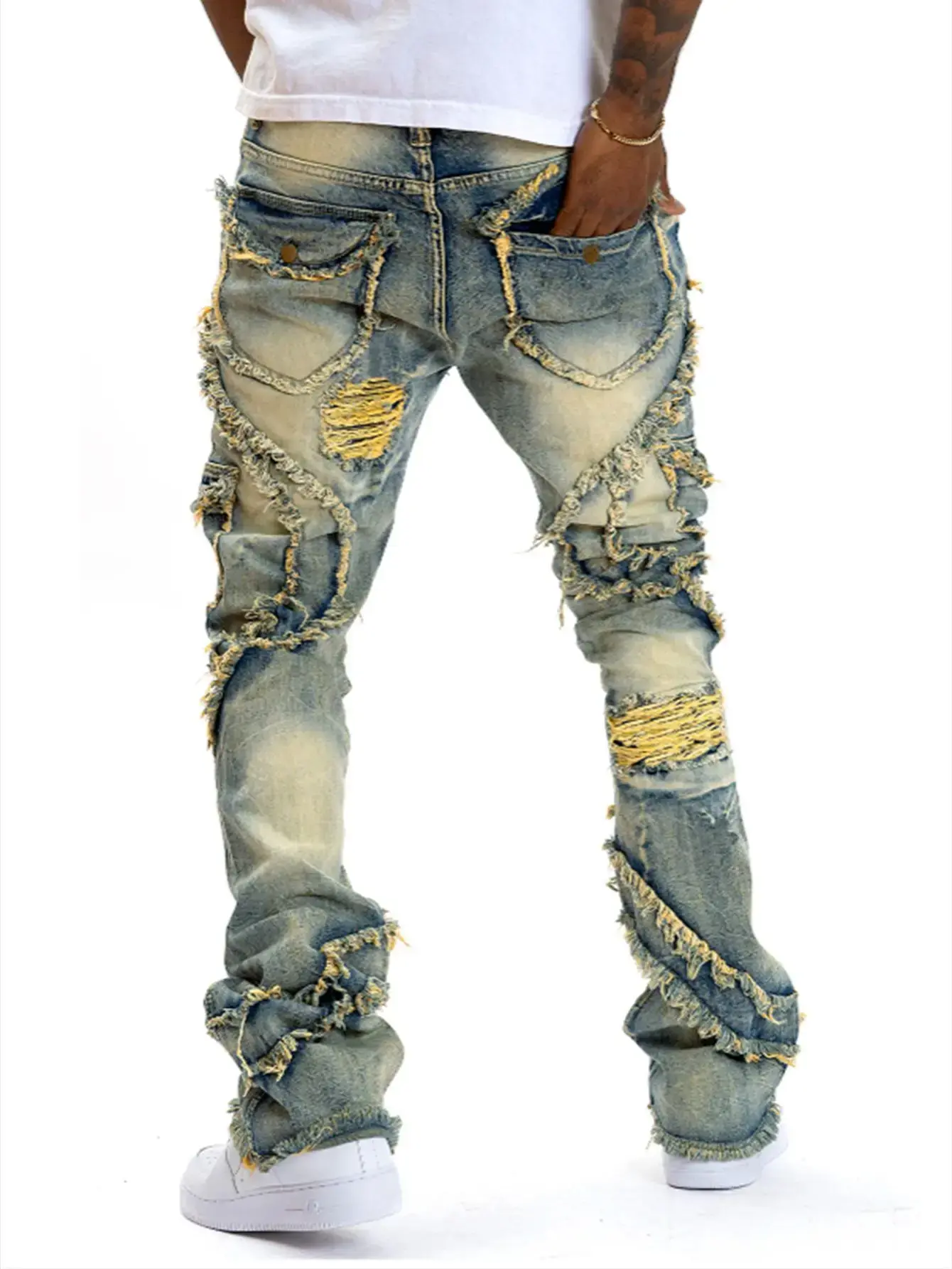 PUNK FASHION RIPPED JEANS