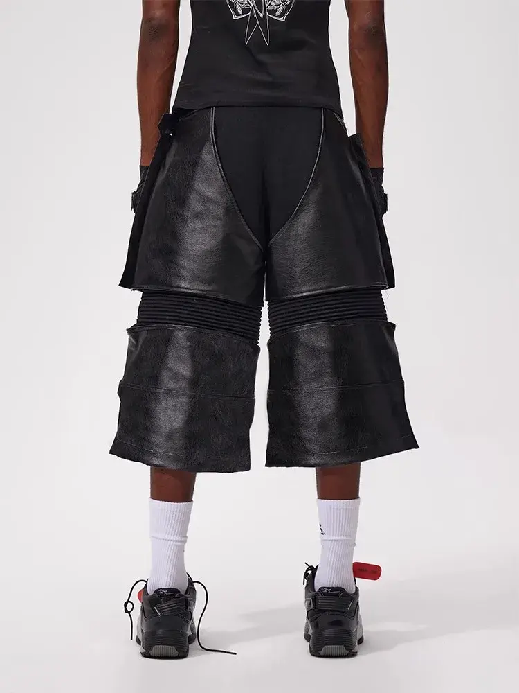 Thumbnail: Pu Leather Shorts for Men High Waist Zipper Luxury Designer