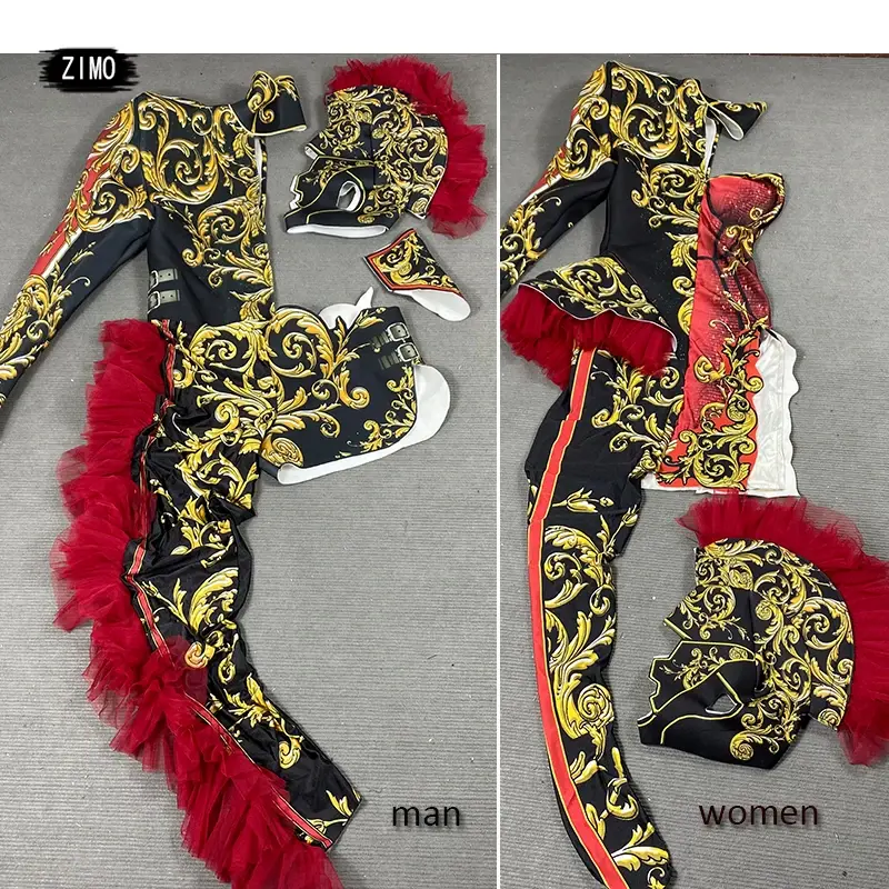 Thumbnail: Red Print 2 Item Jumpsuit and Headdress