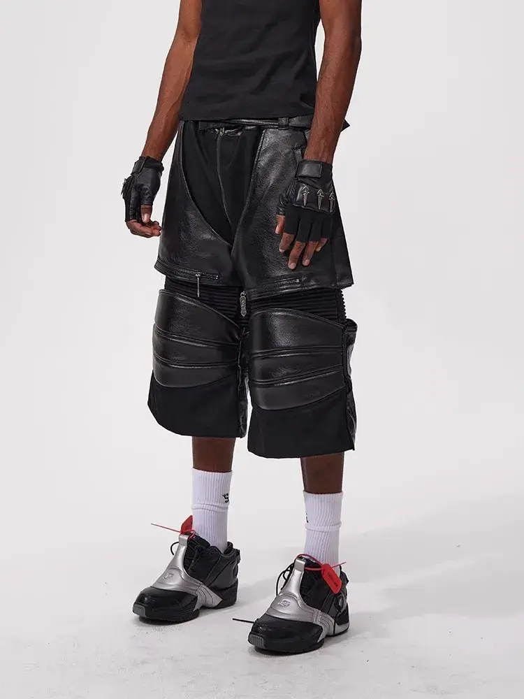 Thumbnail: Pu Leather Shorts for Men High Waist Zipper Luxury Designer