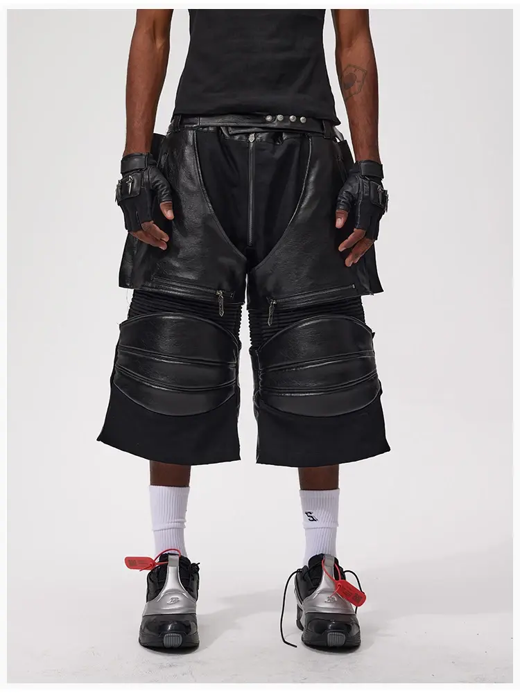 Thumbnail: Pu Leather Shorts for Men High Waist Zipper Luxury Designer