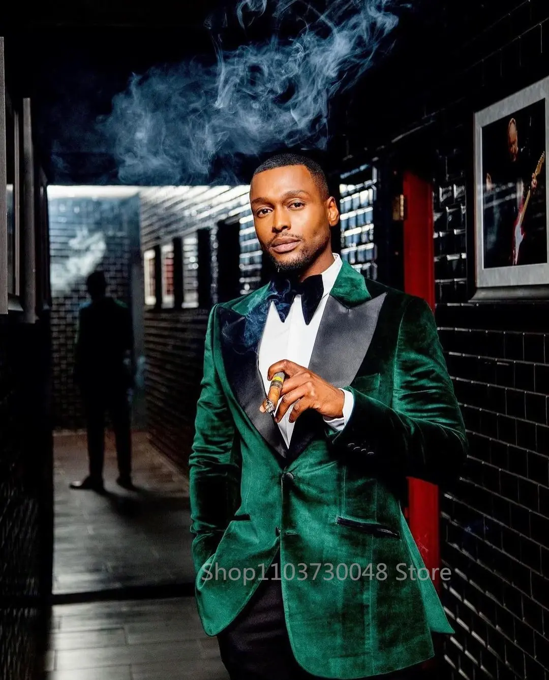 Green Velvet Blazer Smoking Jacket 1 Piece One Button Coat