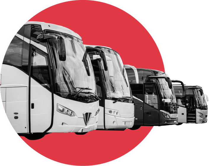 Shuttle Brookering: Reisebusse stehen aufgereit bereit