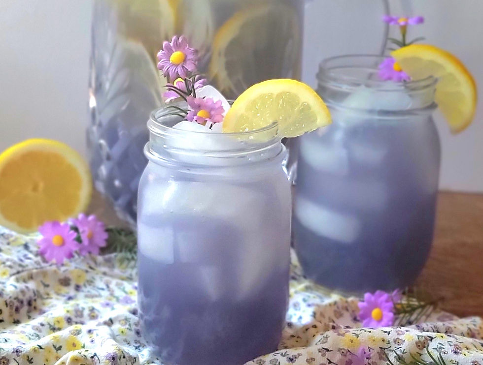 glasses of lavender lemonade with pitcher
