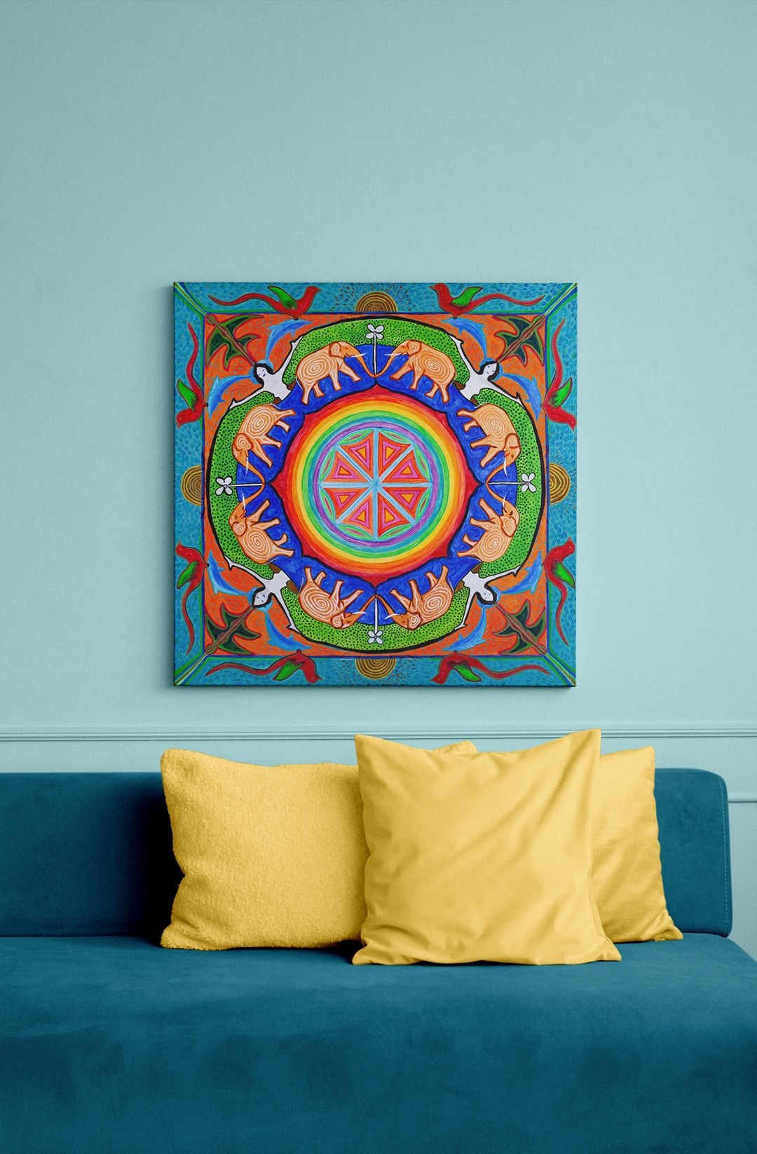 Mandala acrylic picture - rainbow planet