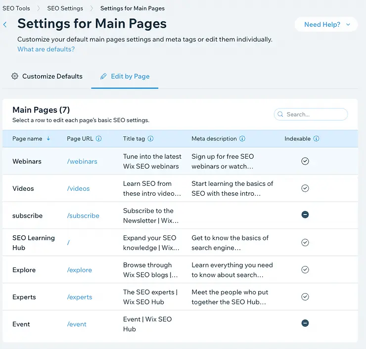 The Edit by Page feature in the Wix Dashboard.