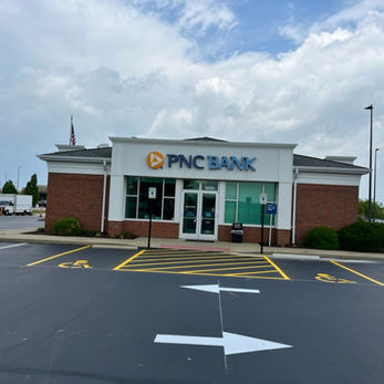 Crack fill, sealcoated and striped parking lot at St. Louis are PNC Bank.