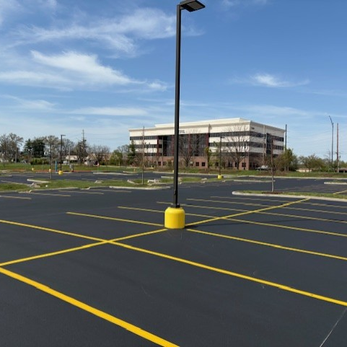 Crack filled, sealcoated and re-striped parking lot at a large St. Louis area hospital