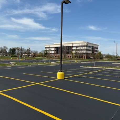Crack filled, sealcoated and re-striped parking lot at a large St. Louis area hospital