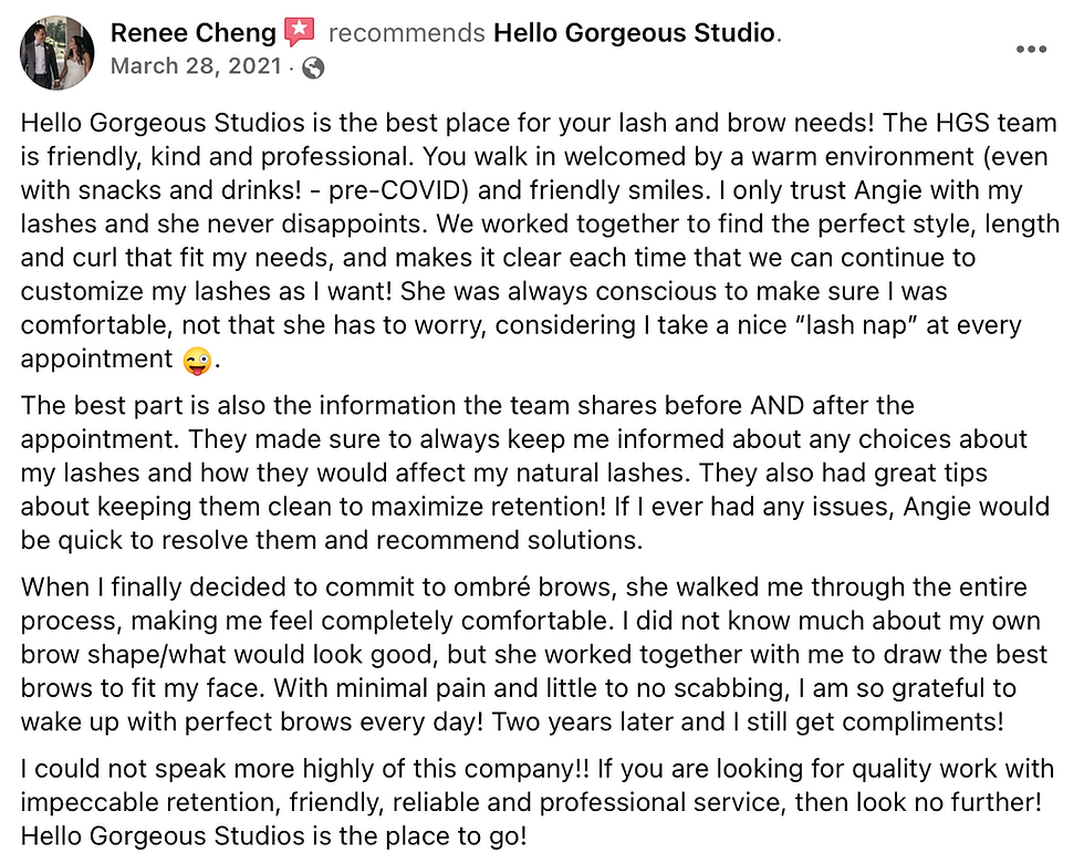 lash extension brows client customer review