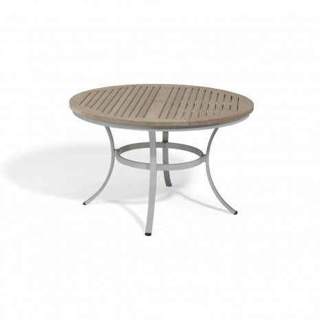 Thumbnail: Travira 48" Round Dining Table - Powder Coated Aluminum, Vintage Tekwood Top