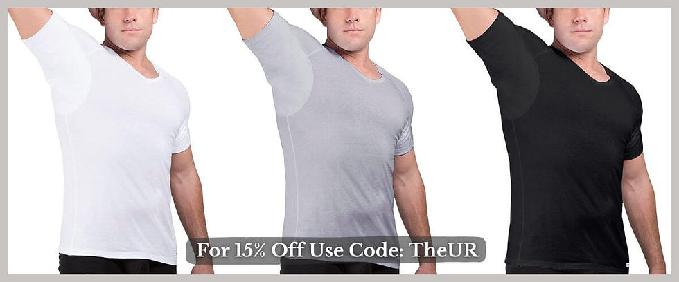 Man wearing EJIS Cotton Sweat Proof Undershirt.