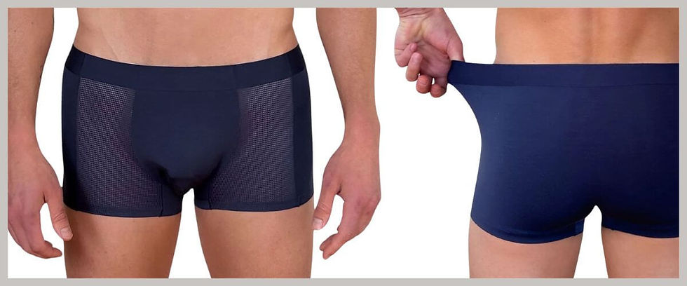 Man wearing the SilkCut Mesh Modal Performance Trunks.