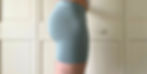 Demonstrating the fit of the SKIMS Stretch boxer brief legs.
