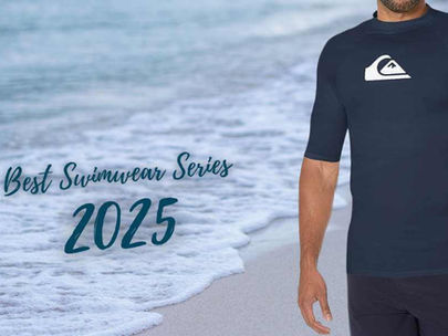 Man wearing a swim shirt at the beach.