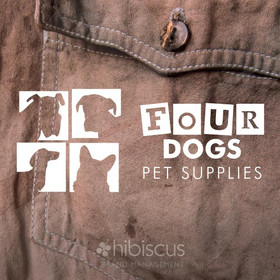 Four Dogs Pet Supplies store logo, located in Noda neighborhood of Charlotte NC Pike Properties Custom Home Builder Charlotte NC, Logo by Hibiscus Brand Managment