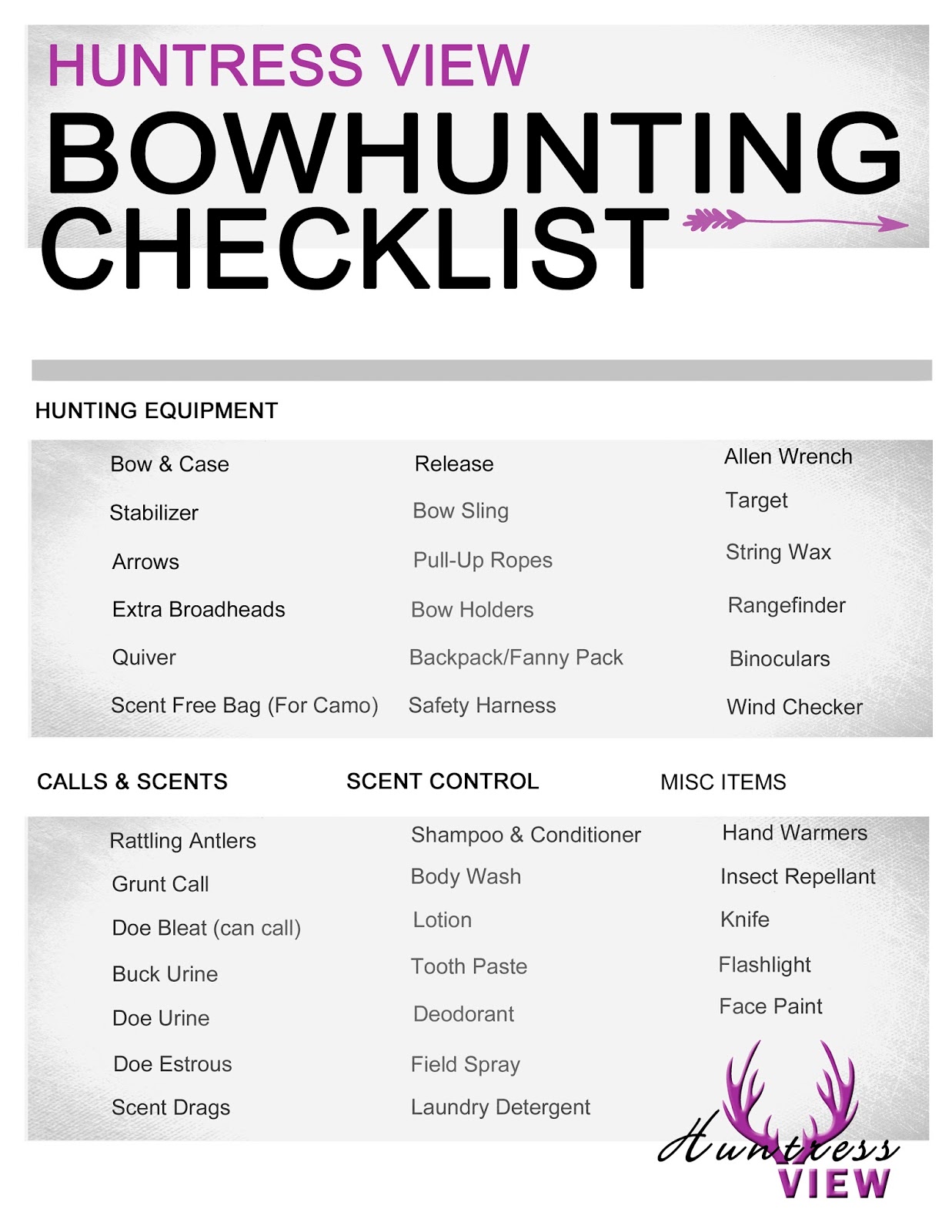 bowhunting gear checklist diagram