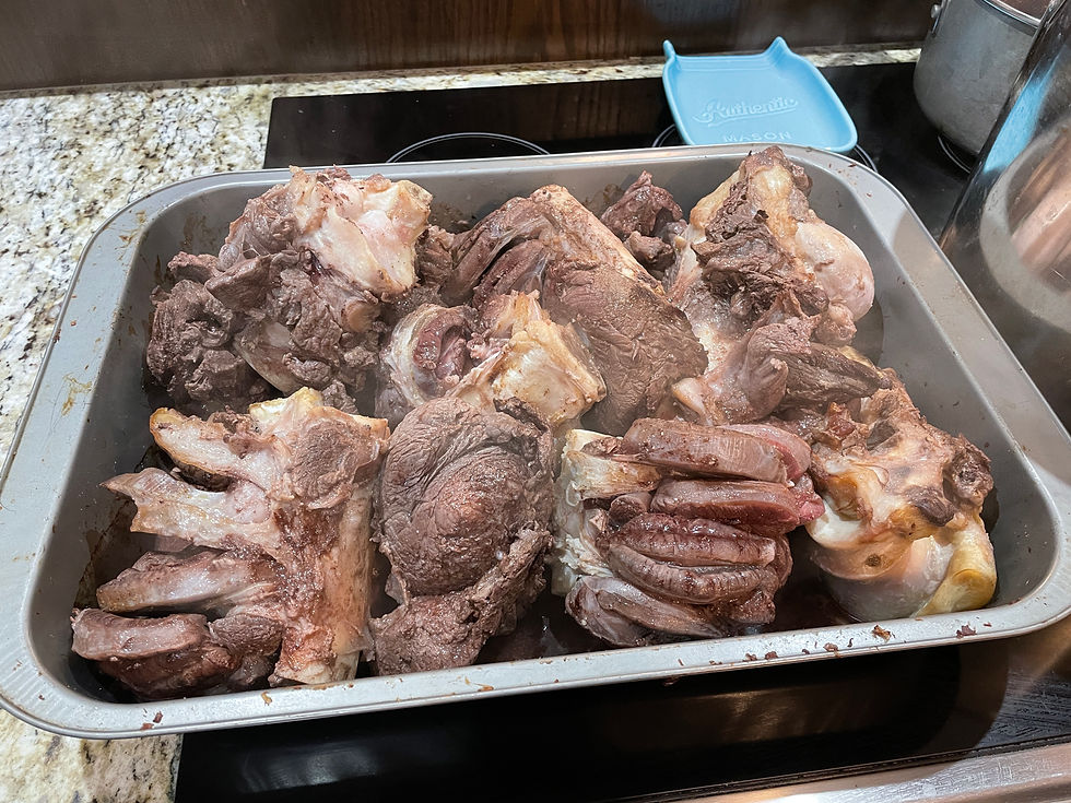 Roast elk shank bones for bone broth