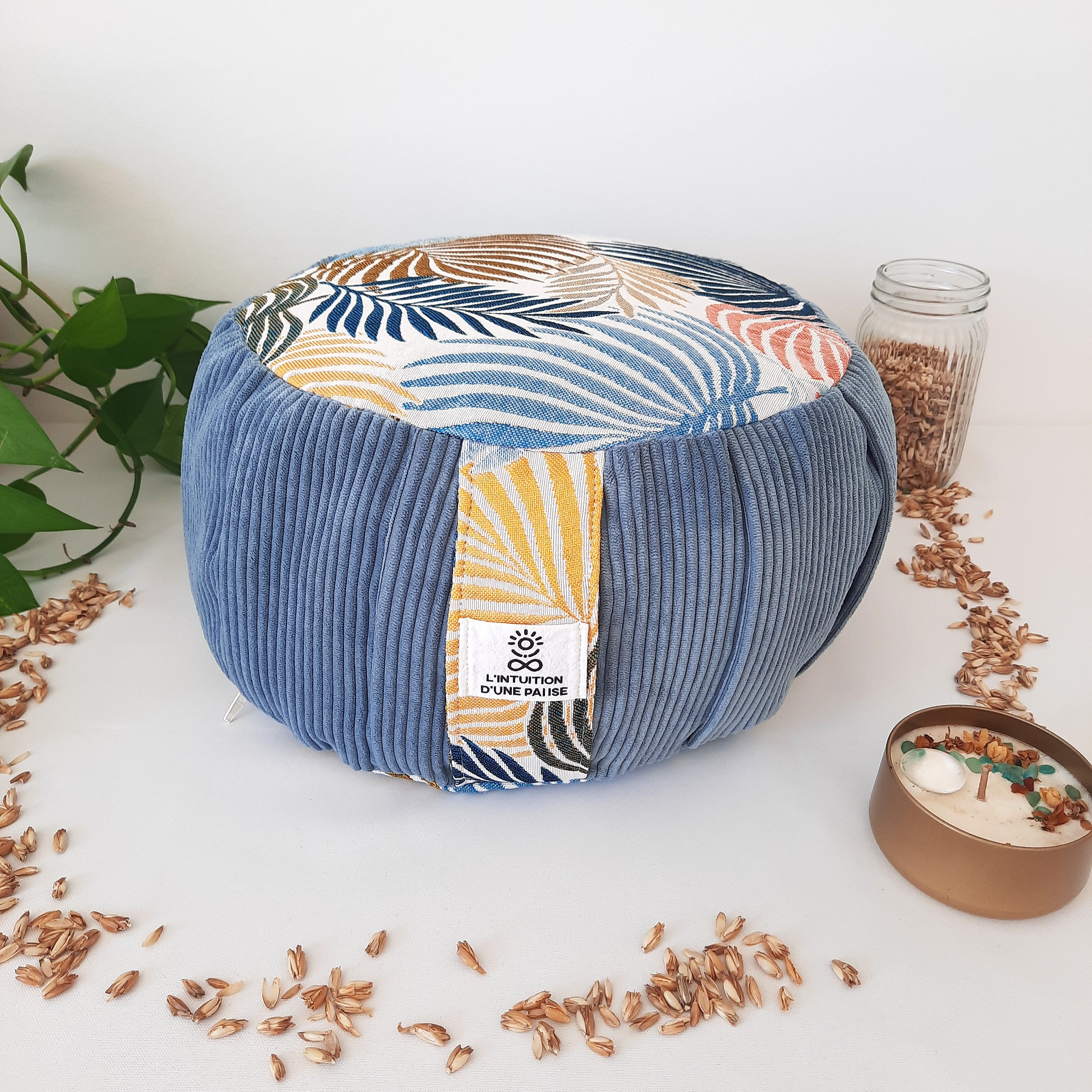 Zafu velours bleu & palmes