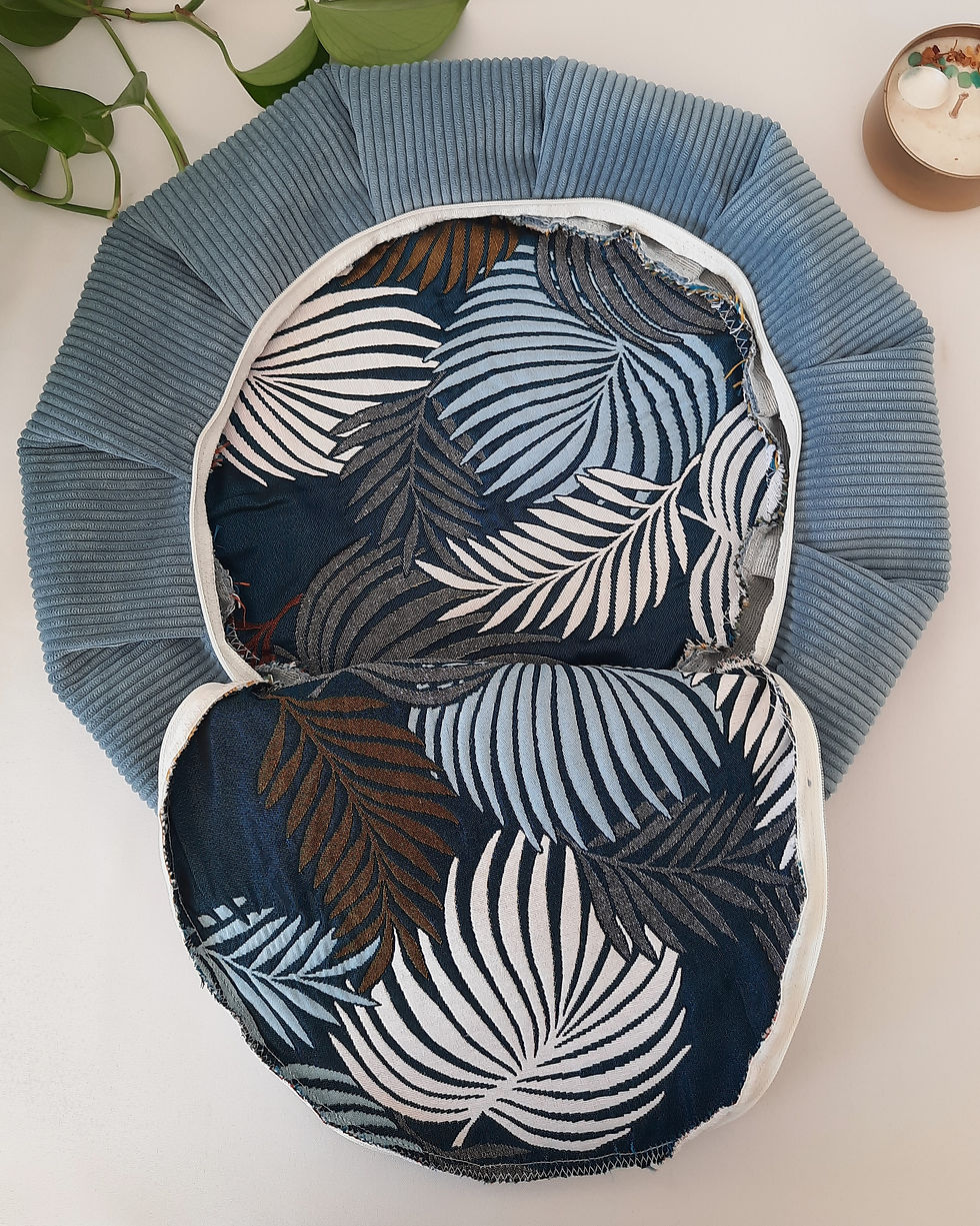 Miniature : Zafu velours bleu & palmes
