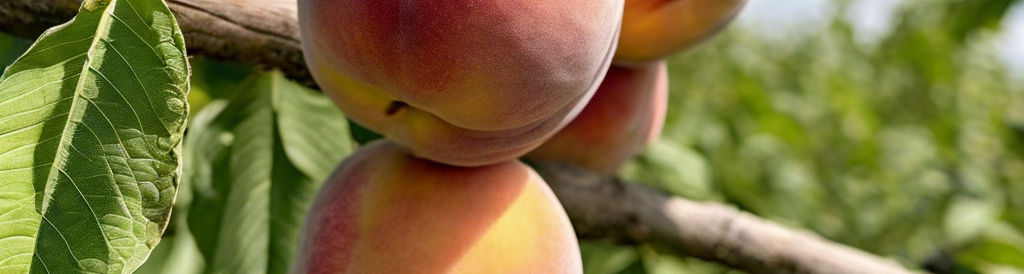 show peaches hanging from a tree close up in a real field.jpg